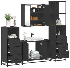 vidaXL 4 pcs conjunto móveis casa de banho derivados de madeira preto