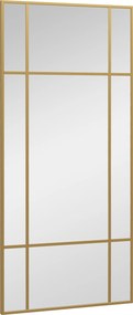 Espelho de parede retangular em estilo janela, na orientação horizontal ou vertical, com 4 ganchos, 110 x 50 cm em metal dourado