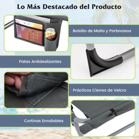Espreguiçadeira de jardim dobrável com 5 posições Encosto Ajustável Apoio para os pés Orifício para o rosto ajustável Almofada amovível Cinzenta