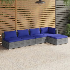 vidaXL 5 pcs conjunto lounge de jardim c/ almofadões vime PE cinzento