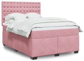 vidaXL Cama com molas/colchão 140x200 cm veludo rosa