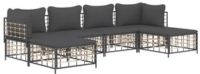 6 pcs conjunto lounge de jardim c/ almofadões vime PE antracite