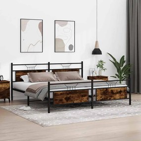 Estrutura de cama sem colchão 193x203cm metal carvalho fumado