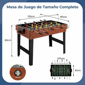Mesa de jogos 4 em 1 com matraquilhos, bilhar, air hockey e ping pong para crianças 125 x 97 x 83 cm Natural
