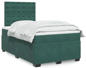 Cama boxspring com colchão 120x200 cm veludo verde-escuro