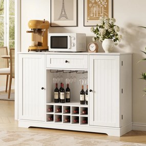 Aparador com Garrafeira, 120 x 83 x 40 cm, 10 Compartimentos para Vinho, Branco