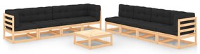 9 pcs conjunto lounge de jardim c/ almofadões pinho maciço