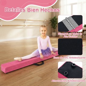 Barra de equilíbrio ginástica dobrável 210 x 10 x 7,5 cm, com base em espuma e madeira antiderrapante, portátil com pega, para uso doméstico, rosa esc