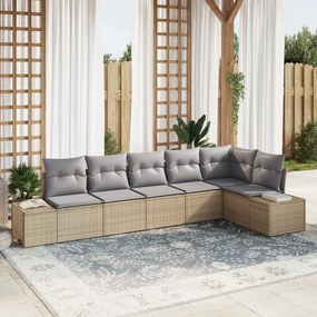 Conjunto de Sofá de Jardim com 6 Peças e Almofadas Bege Vime PE