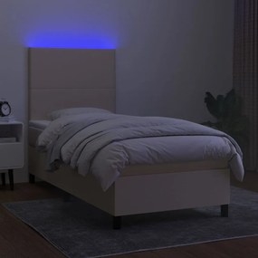 Cama box spring c/ colchão e LED 80x200 cm tecido cor creme