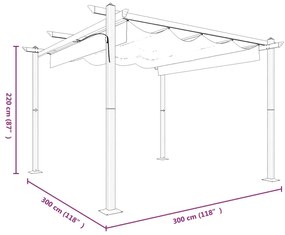 Gazebo de jardim com telhado retrátil 3x3 m cor creme