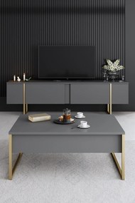 Conjunto de Mobiliário de Sala Luxe – Antracite e Dourado – Console 16