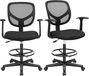 Conjunto de 2 Cadeira de escritório ergonómicas com braços, altura do assento 55-75 cm  giratória alta com anel para os pés ajustável, capacidade de c
