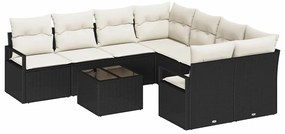 Conjunto de Sofás de Jardim com 9 Peças e Almofadas em Rattan Poly Pre