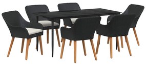 vidaXL Conjunto de Jantar para Jardim com almofada 7 pcs Preto vime PE