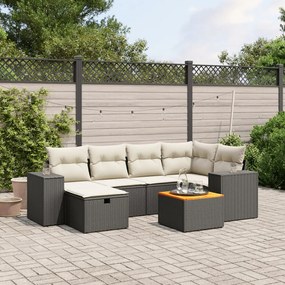 vidaXL 7 pcs conjunto de sofás p/ jardim c/ almofadões vime PE preto