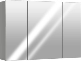 kleankin Armário de parede para casa de banho com 3 portas com espelho e prateleiras ajustáveis em MDF Cinza dim. 90L x 15l x 60H cm | Aosom Portugal