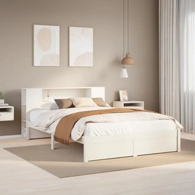 Cama com estante sem colchão 120x190 cm pinho maciço branco