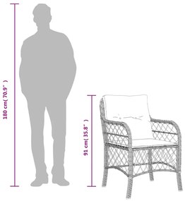 5 pcs conjunto jantar p/ jardim c/ almofadões vime PE castanho