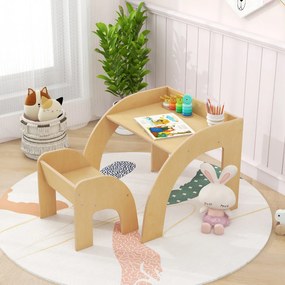 Conjunto de mesa e cadeira para crianças Mesa de actividades para crianças com tampo de trabalho grande Natural