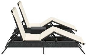 Espreguiçadeiras com mesa 2 pcs vime PE preto