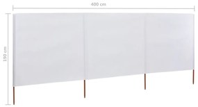 Para-vento com 3 painéis em tecido 400x160 cm cor areia branco