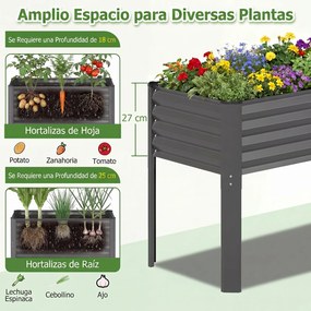 Floreira elevada de jardim 118 x 60 x 77,5 cm com Estrutura em metal galvanizado, pés elevados, sistema de drenagem e base alta para terraço ou pátio