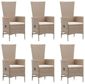 7 pcs conjunto de jantar para jardim vime PE bege