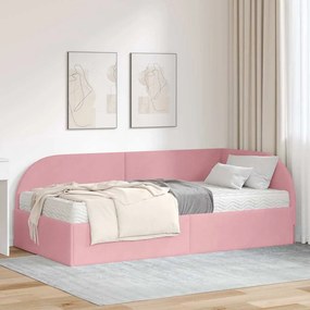 vidaXL Estrutura de Cama de Canto com Colchão Manual 2 pcs Rosa Veludo
