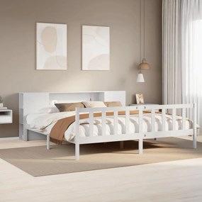 vidaXL Cama com estante sem colchão 180x200 cm pinho maciço branco