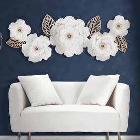 PAINEL DE PAREDE DE FERRO DECORAÇÃO BRANCA 158X9X60 BRANCO E DOURADO