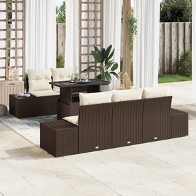 vidaXL Conjunto de Sofá de Jardim com 6 Peças e Almofadas Castanho Vime