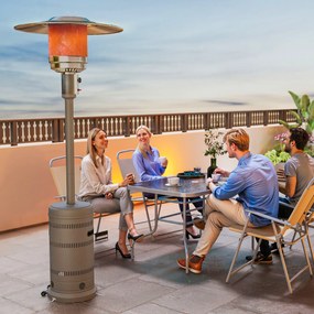 Aquecedor a Gás 13 KW com Temperatura Ajustável Proteção Contra Tombos Ignição Piezoelétrica e Rodas 82x82x222 cm Cinzento