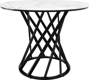 Mesa de jantar redonda, mesa de cozinha com tampo em MDF e pés de metal, 80x80x76 cm, Branco+Preto