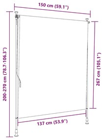 Estore de rolo exterior 150x270 cm tecido/aço amarelo e branco