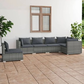 vidaXL 6 pcs conjunto lounge de jardim c/ almofadões vime PE cinzento