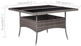 Mesa de jantar para exterior vime PE e vidro cinzento