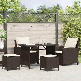 4 pcs conjunto sofás de jardim c/ almofadões vime PE castanho