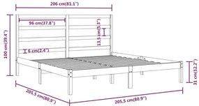 Estrutura de cama 200x200 cm pinho maciço cinzento