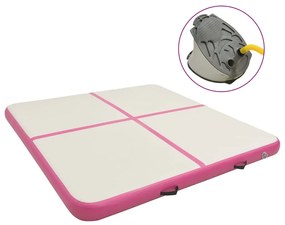 Colchão de ginástica insuflável c/ bomba 200x200x10 cm PVC rosa