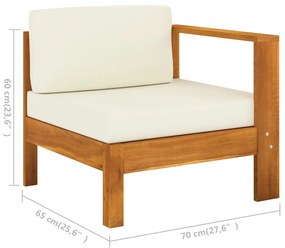 6 pcs conj. lounge de jardim c/ almofadões branco nata acácia