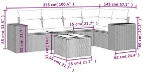 6 pcs conjunto de sofás p/ jardim com almofadões vime PE bege