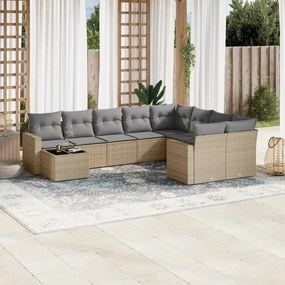 10 pcs conjunto de sofás p/ jardim com almofadões vime PE bege