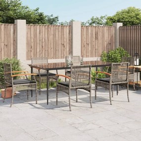 vidaXL 7 pcs conjunto de jantar p/ jardim c/ almofadões vime PE cinza