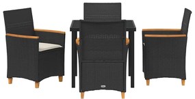 Conjunto de Jantar de Jardim com 5 Peças e Almofadas Pretas em Rattan