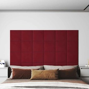 vidaXL Painel parede 12 pcs 30x30 cm veludo 1,08 m² vermelho tinto