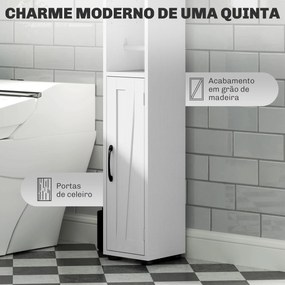 Coluna Casa de Banho com Compartimento Aberto Prateleiras Ajustáveis e Suporte para Papel Higiênico 20x20x185 cm Branco