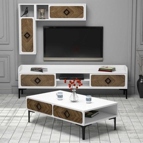 Conjunto de Mobiliário de Sala de Estar Samba – Branco Nogal – TV: 180