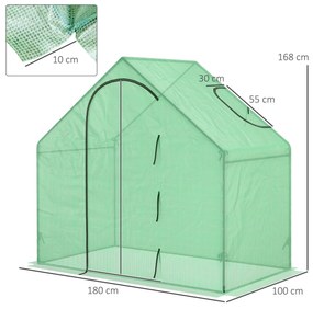 Estufa Transparente de Jardim 180x100x168 cm Estufa de Jardim com Porta Enrolável e Estrutura de Aço Verde