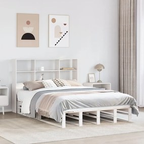 vidaXL Cama com estante sem colchão 160x200 cm madeira maciça branco